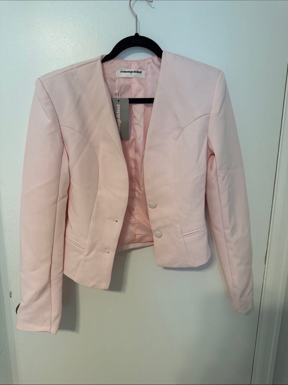 Missguided Soft Pink Cropped Tailored Blazer